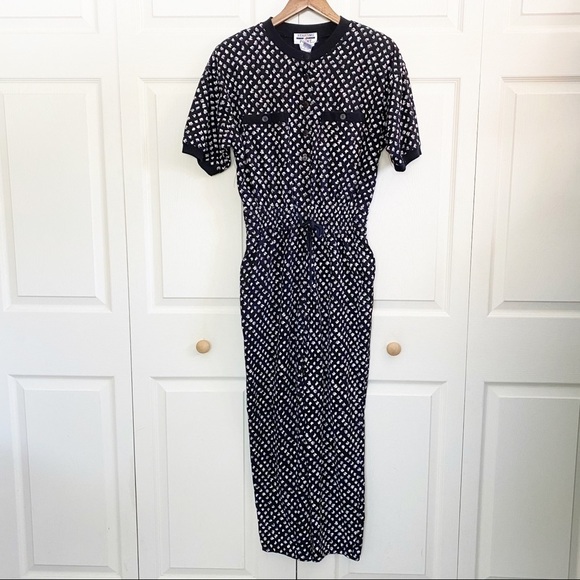 Vintage Starting Point 80s Squiggle Pattern Black & White Pockets Jumpsuit - Picture 12 of 12